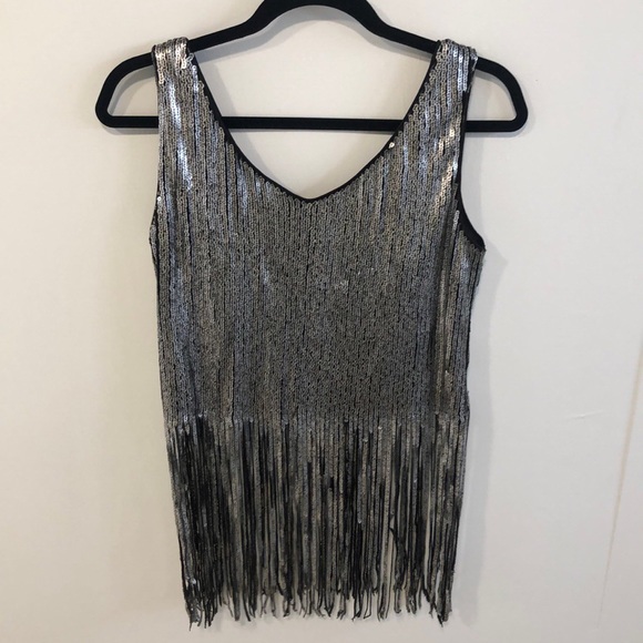 NEW! Nanette Lepore "Psychedelic" metallic sequin top with fringe hem - Picture 6 of 9